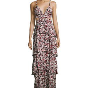 A.L.C. Titus Tiered Floral Red Black Maxi Cocktail Dress